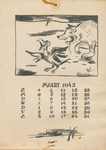 712910 Blad MAART 1945 van de ‘Mosquito-Kalender 1945’, uitgegeven door de illegale uitgeverij ‘Het Stichtse Pepertje’ ...